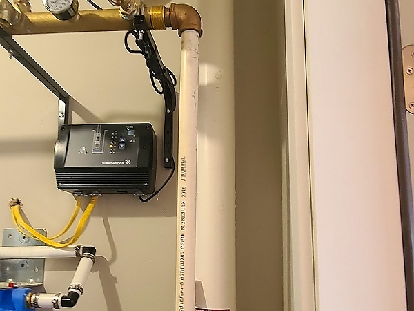 Radon testing in progress in home piping system